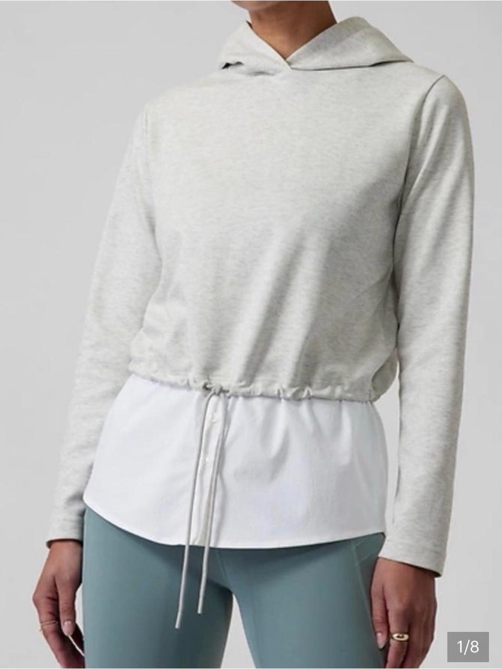 Athleta Heather Light Gray Cropped Hoodie with White Layered Hem